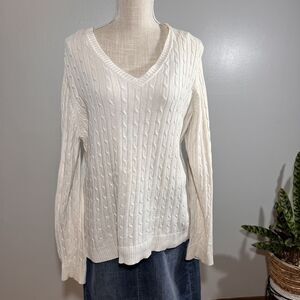 Croft & Barrow Sweater Women Size L Ivory Cotton Cable Knit Pullover